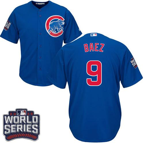 Cubs #9 Javier Baez Blue Alternate 2016 World Series Bound Stitched Youth MLB Jersey