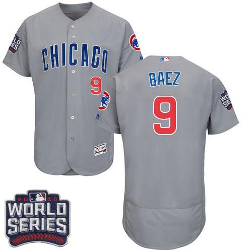 Cubs #9 Javier Baez Grey Flexbase Authentic Collection Road 2016 World Series Bound Stitched MLB Jersey