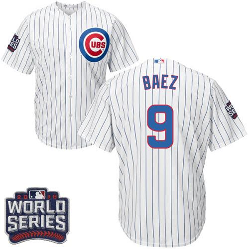 Cubs #9 Javier Baez White Home 2016 World Series Bound Stitched Youth MLB Jersey