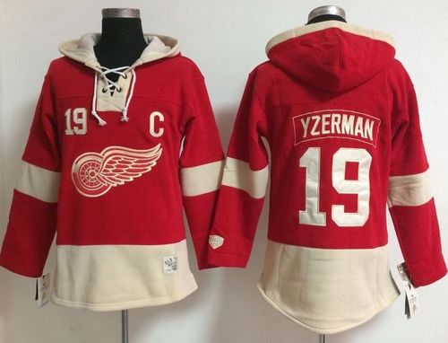 Detroit Red Wings #19 Steve Yzerman Red Women's Old Time Lacer NHL Hoodie Detroit Red Wings #19 Steve Yzerman Red Women's Old Time Lacer NHL Hoodie