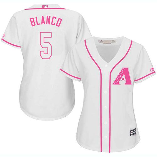 Diamondbacks #5 Gregor Blanco White Pink Fashion Women's Stitched MLB Jersey Diamondbacks #5 Gregor Blanco White Pink Fashion Women's Stitched MLB Jersey