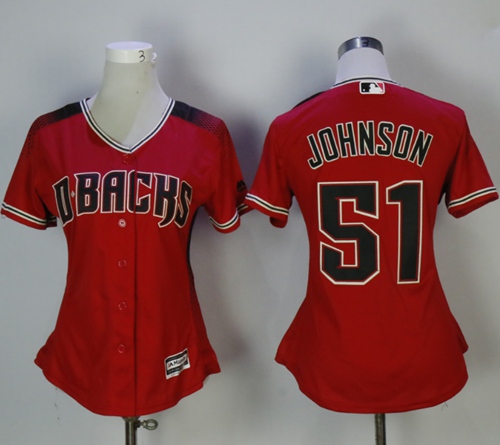 Diamondbacks #51 Randy Johnson Red Brick Alternate Women's Stitched MLB Jersey