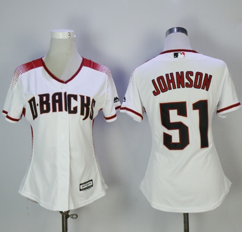 Diamondbacks #51 Randy Johnson White Brick Home Women's Stitched MLB Jersey