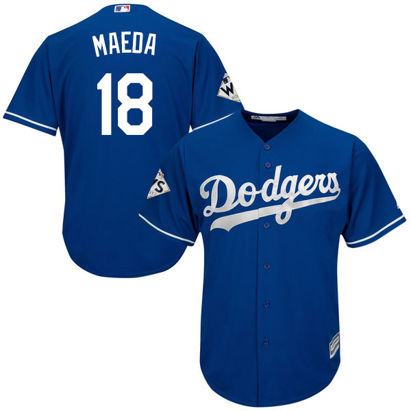 Dodgers #18 Kenta Maeda Blue Cool Base 2017 World Series Bound Stitched Youth MLB Jersey
