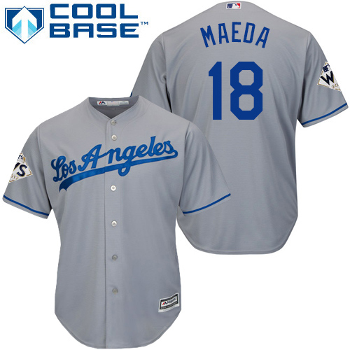 Dodgers #18 Kenta Maeda Grey Cool Base 2017 World Series Bound Stitched Youth MLB Jersey