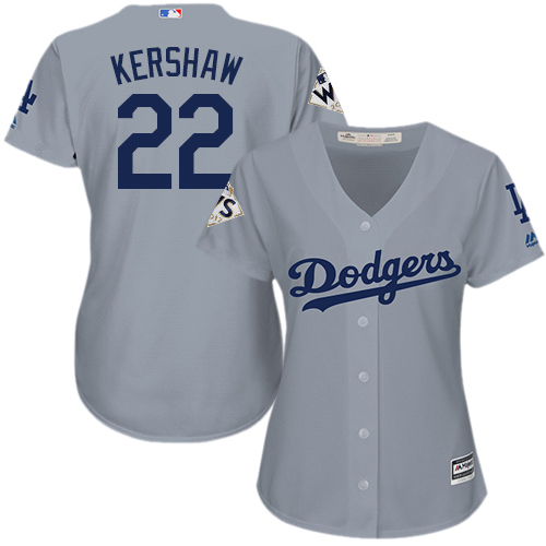 Dodgers #22 Clayton Kershaw Grey Alternate Road 2017 World Series Bound Women's Stitched MLB Jersey