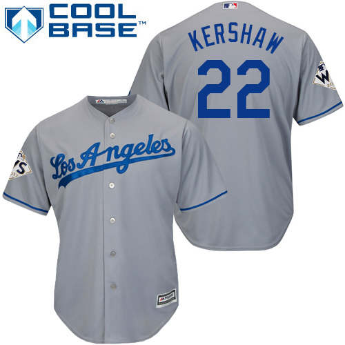 Dodgers #22 Clayton Kershaw Grey Cool Base 2017 World Series Bound Stitched Youth MLB Jersey
