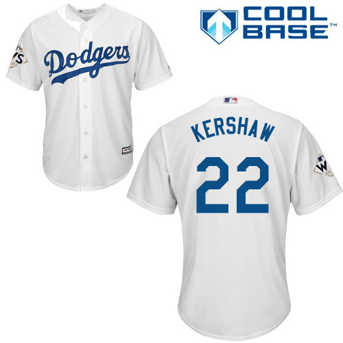 Dodgers #22 Clayton Kershaw White Cool Base 2017 World Series Bound Stitched Youth MLB Jersey