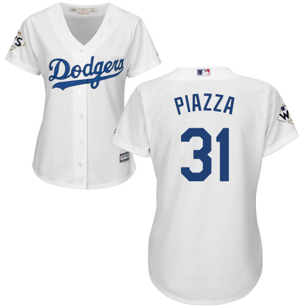 Dodgers #31 Mike Piazza White Home 2017 World Series Bound Women's Stitched MLB Jersey