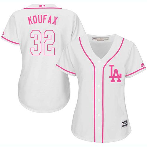 Dodgers #32 Sandy Koufax White Pink Fashion Women's Stitched MLB Jersey Dodgers #32 Sandy Koufax White Pink Fashion Women's Stitched MLB Jersey