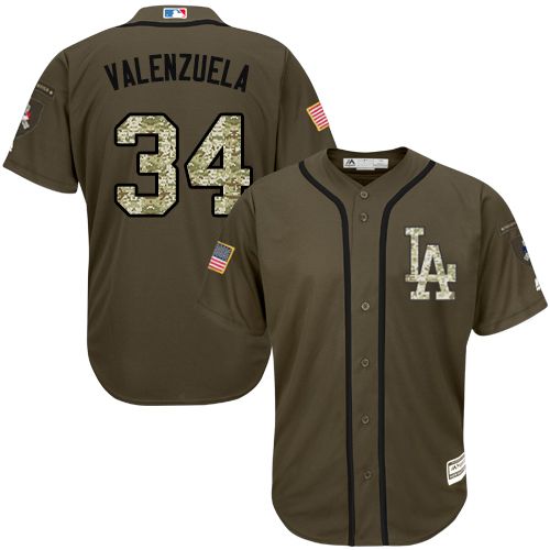 Dodgers #34 Fernando Valenzuela Green Salute to Service Stitched MLB