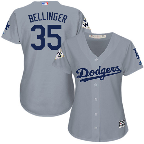 Dodgers #35 Cody Bellinger Grey Alternate Road 2017 World Series Bound Women's Stitched MLB Jersey