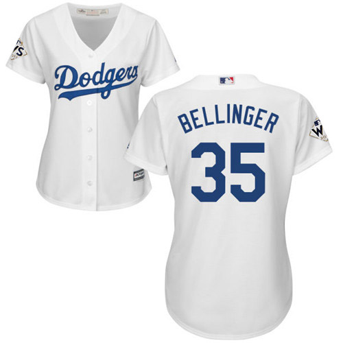 Dodgers #35 Cody Bellinger White Home 2017 World Series Bound Women's Stitched MLB Jersey