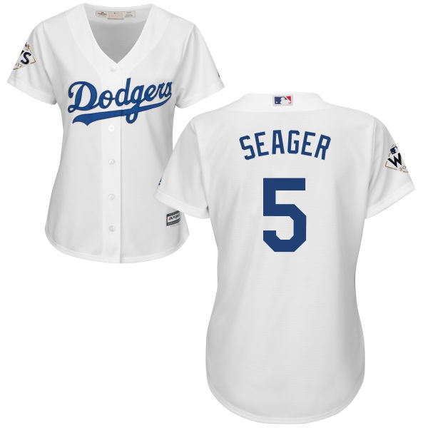 Dodgers #5 Corey Seager White Home 2017 World Series Bound Women's Stitched MLB Jersey