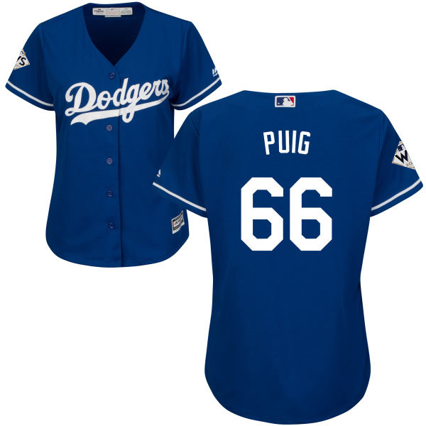 Dodgers #66 Yasiel Puig Blue Alternate 2017 World Series Bound Women's Stitched MLB Jersey