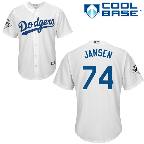 Dodgers #74 Kenley Jansen White Cool Base 2017 World Series Bound Stitched Youth MLB Jersey