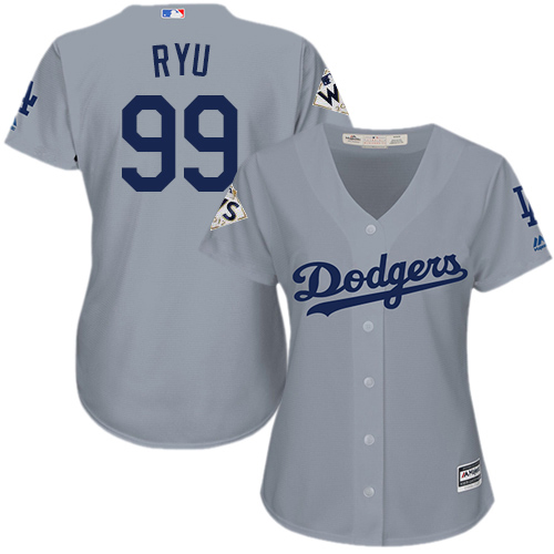 Dodgers #99 Hyun-Jin Ryu Grey Alternate Road 2017 World Series Bound Women's Stitched MLB Jersey Dodgers #99 Hyun-Jin Ryu Grey Alternate Road 2017 World Series Bound Women's Stitched MLB Jersey
