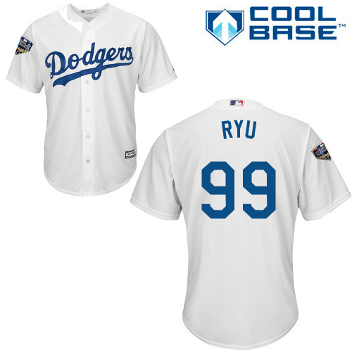Dodgers #99 Hyun-Jin Ryu White Cool Base 2018 World Series Stitched Youth MLB Jersey Dodgers #99 Hyun-Jin Ryu White Cool Base 2018 World Series Stitched Youth MLB Jersey