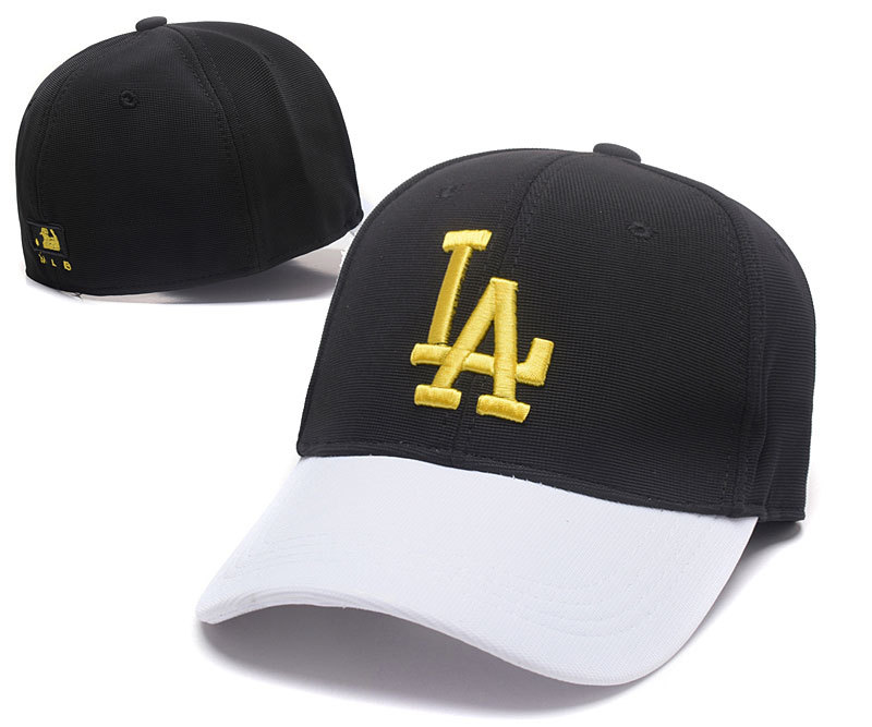 Dodgers Team Logo Black & White Peaked Stretch Fitted Hat SG Dodgers Team Logo Black & White Peaked Stretch Fitted Hat SG