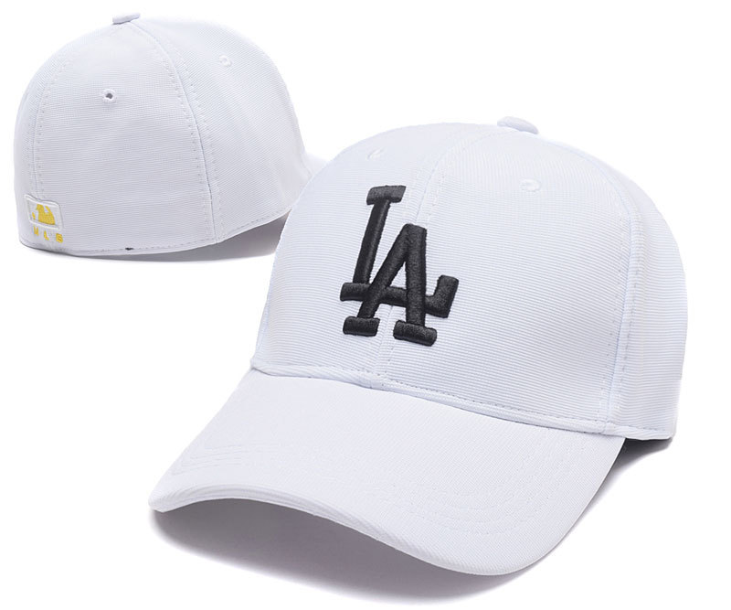 Dodgers Team Logo White Peaked Stretch Fitted Hat SG