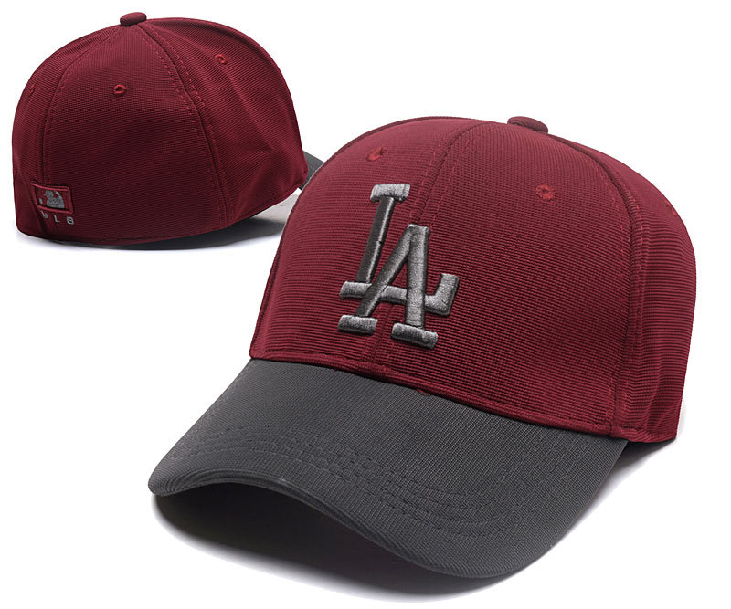 Dodgers Team Logo Wine Peaked Stretch Fitted Hat SG