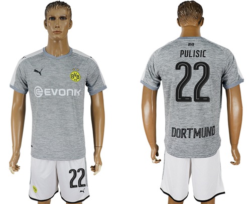 Dortmund #22 Pulisic Grey Soccer Club Jersey Dortmund #22 Pulisic Grey Soccer Club Jersey