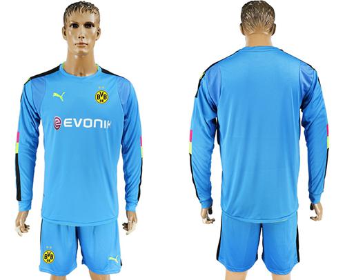 Dortmund Blank Blue Goalkeeper Long Sleeves Soccer Club Jersey Dortmund Blank Blue Goalkeeper Long Sleeves Soccer Club Jersey