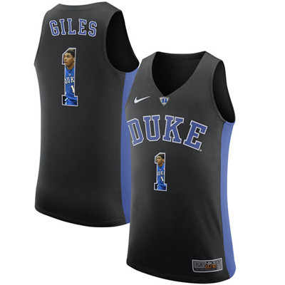 Duke Blue Devils 1 Harry Giles Blakc With Portrait Print College Basketball Jersey