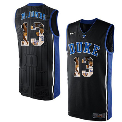 Duke Blue Devils 13 Matt Jones Black With Portrait Print College Basketball Jersey