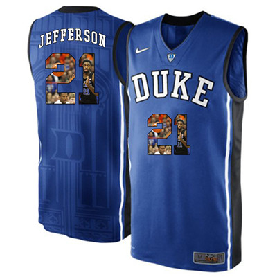 Duke Blue Devils 21 Amile Jefferson Blue With Portrait Print College Basketball Jersey2