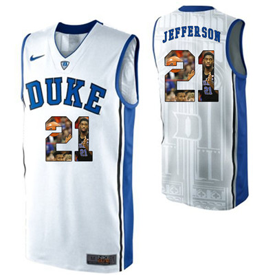 Duke Blue Devils 21 Amile Jefferson White With Portrait Print College Basketball Jersey2
