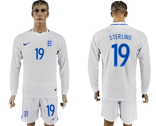 England #19 Sterling Home Long Sleeves Soccer Country Jersey England #19 Sterling Home Long Sleeves Soccer Country Jersey