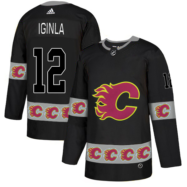 Flames 12 Jarome Iginla Black Team Logos Fashion Adidas Jersey