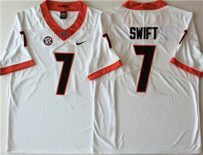Georgia Bulldogs #7 D'Andre Swift White College Football Jersey Georgia Bulldogs #7 D'Andre Swift White College Football Jersey