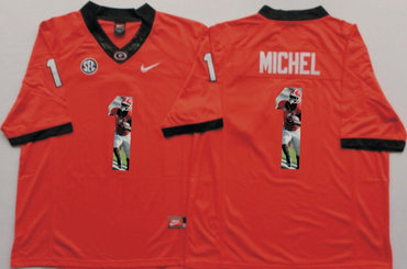Georgia Bulldogs 1 Sony Michel Red Portrait Number College Jersey Georgia Bulldogs 1 Sony Michel Red Portrait Number College Jersey