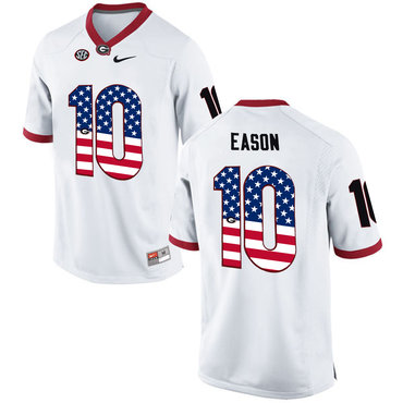 Georgia Bulldogs 10 Jacob Eason White USA Flag College Football Jersey