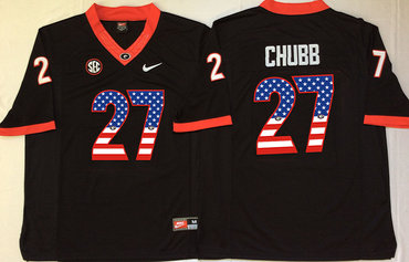Georgia Bulldogs 27 Nick Chubb Black USA Flag College Jersey Georgia Bulldogs 27 Nick Chubb Black USA Flag College Jersey