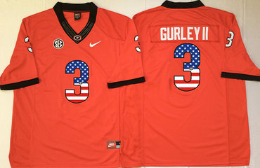 Georgia Bulldogs 3 Todd Gurley II Red USA Flag College Jersey Georgia Bulldogs 3 Todd Gurley II Red USA Flag College Jersey