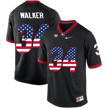Georgia Bulldogs 34 Herchel Walker Black USA Flag College Football Jersey