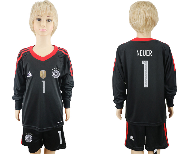 Germany #1 Neuer Black Goalkeeper Long Sleeves Soccer Country Jersey