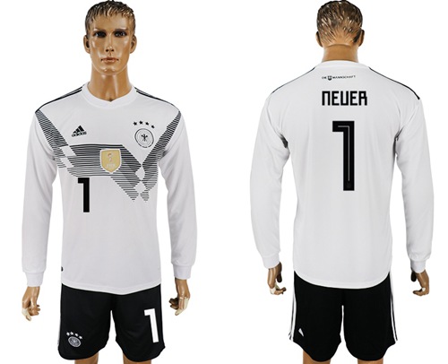Germany #1 Neuer White Home Long Sleeves Soccer Country Jersey Germany #1 Neuer White Home Long Sleeves Soccer Country Jersey