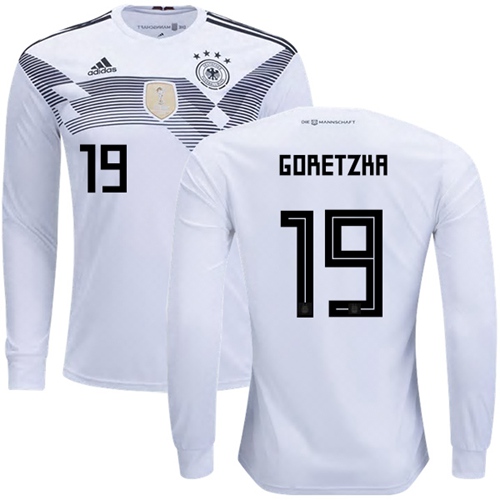Germany #19 Goretzka White Home Long Sleeves Soccer Country Jersey Germany #19 Goretzka White Home Long Sleeves Soccer Country Jersey