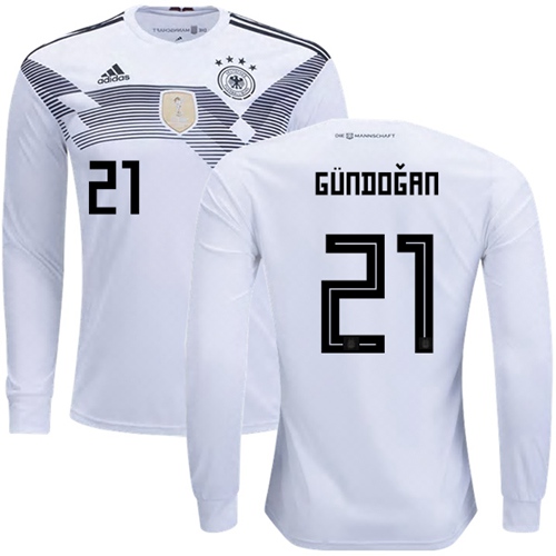 Germany #21 Gundogan White Home Long Sleeves Soccer Country Jersey Germany #21 Gundogan White Home Long Sleeves Soccer Country Jersey