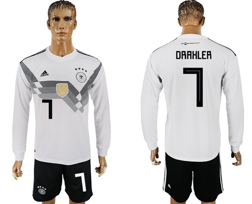 Germany #7 Draxler White Home Long Sleeves Soccer Country Jersey Germany #7 Draxler White Home Long Sleeves Soccer Country Jersey