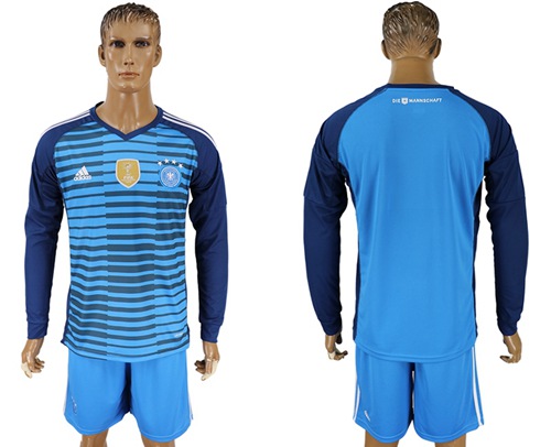 Germany Blank Blue Goalkeeper Long Sleeves Soccer Country Jersey Germany Blank Blue Goalkeeper Long Sleeves Soccer Country Jersey