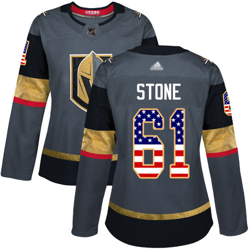 Golden Knights #61 Mark Stone Grey Home Authentic USA Flag Women's Stitched Hockey Jersey