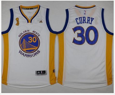 Golden State Warriors #30 Stephen Curry White Trophy Banner Champions Stitched NBA Jersey