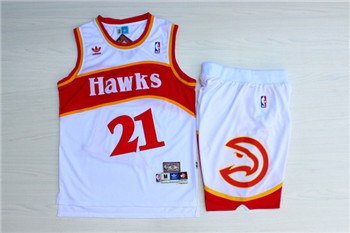 Hawks #21 Dominique Wilkins White Hardwood Classics Stitched NBA Jersey(With Shorts)