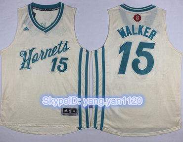 Hornets #15 Kemba Walker Cream 2015-2016 Christmas Day Stitched NBA Jersey