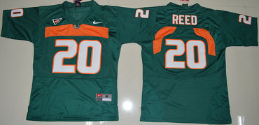 Hurricanes #20 Ed Reed Green Embroidered Youth NCAA Jerseys